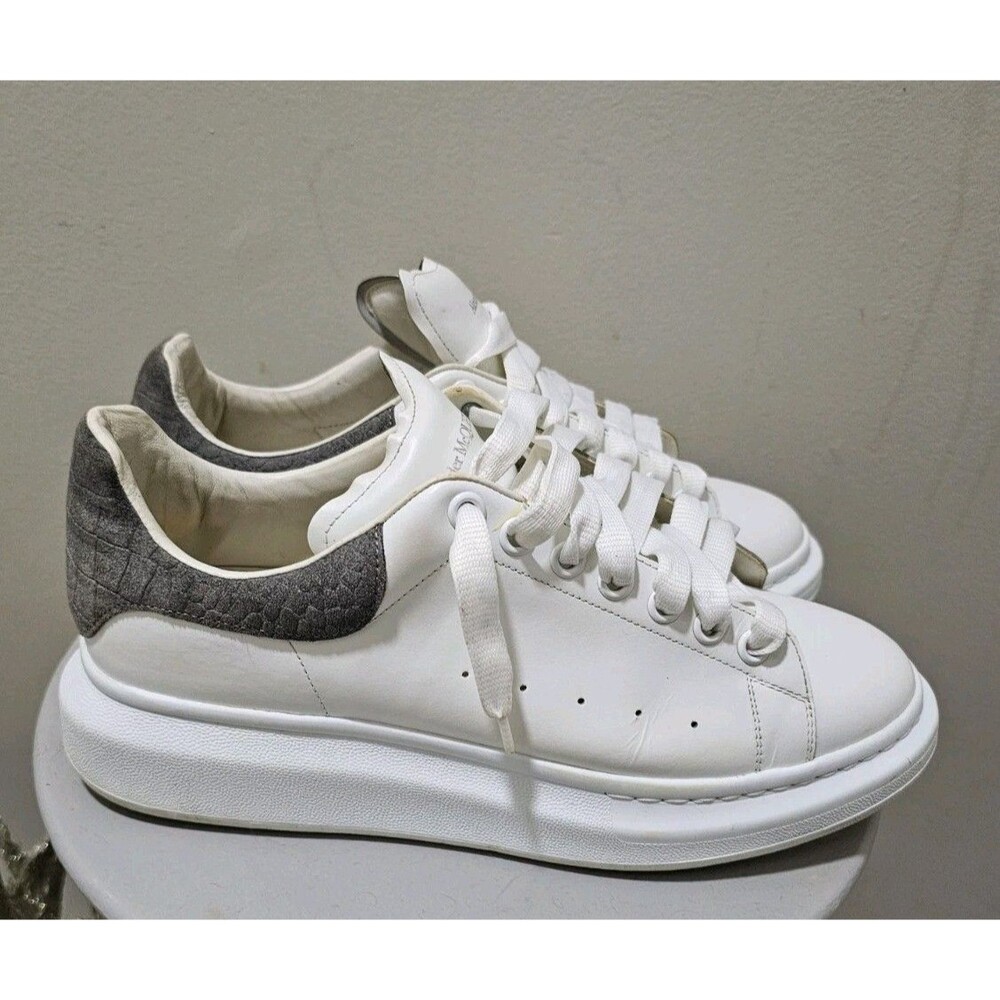 Alexander McQueen Oversized White Sneakers Mens Size 44 US 11 Grey Croc Heel